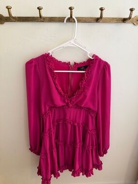 Lulu's Vibrant Fuchsia Ruffle Tiered Long-Sleeve Dress